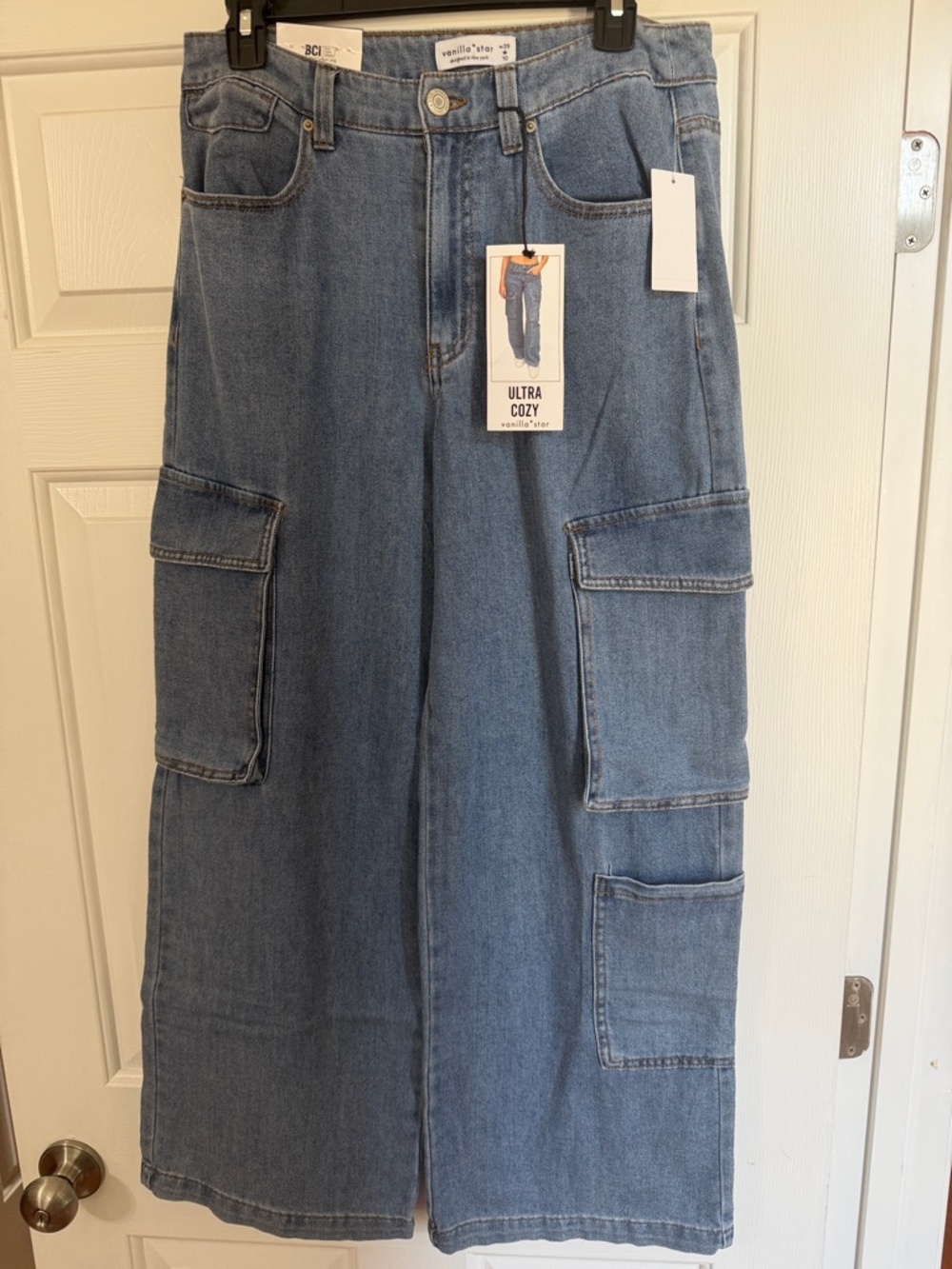 JUNIOR Vanilla Star Light Blue Cargo Wide-Leg Jeans